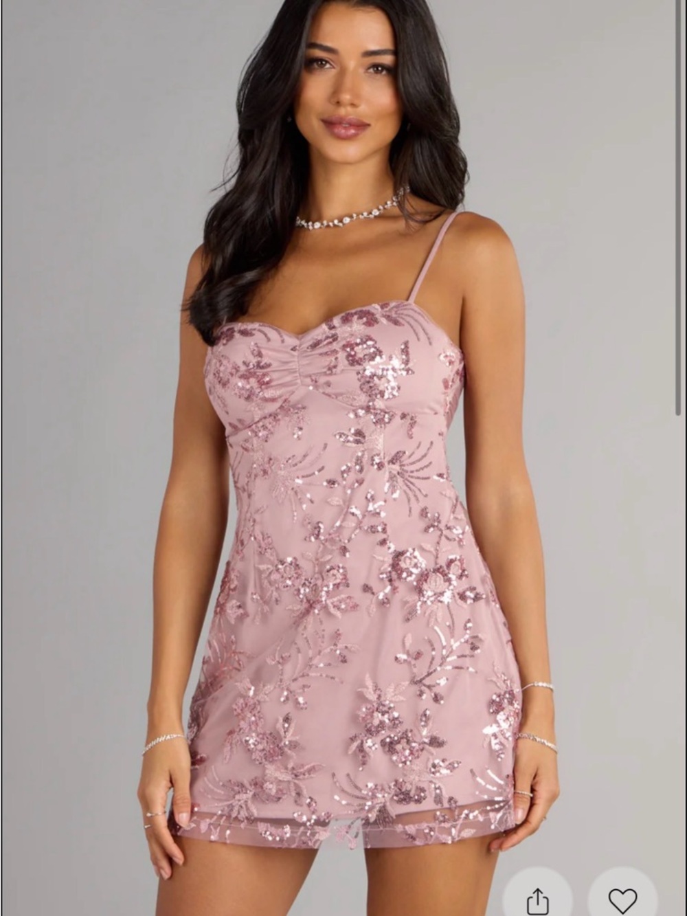 Zoey Sequin Floral Chiffon Tie Mini Dress Light Pink Hoco